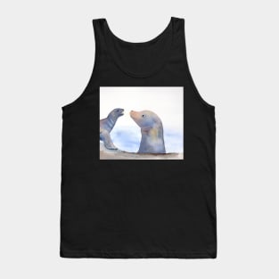 Sea Lions in Watercolor and Gold Tank Top